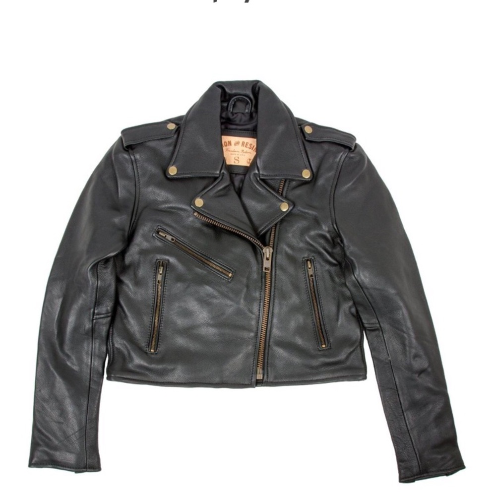 Iron & Resin Cropped Leather Biker Jacket